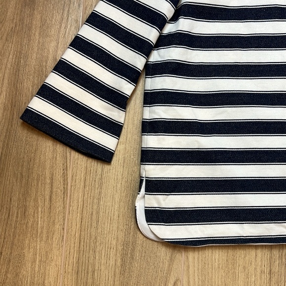 ANN MASHBURN Navy and White Striped Long Sleeve Mock Neck Blouse - Picture 5 of 7